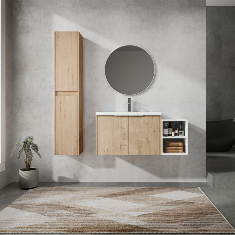 Meuble-lavabo mural 42 po avec lavabo et armoire latérale, portes à fermeture douce 42 po