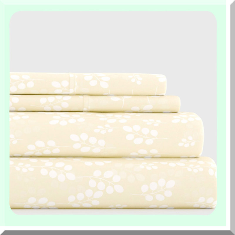 Luxury Wheatfield Ivory 4-Piece Sheet Set - Soft Microfiber Bedding with Elegant Pattern - Breathable, Wrinkle Resistant, Hypoallergenic - Queen Size