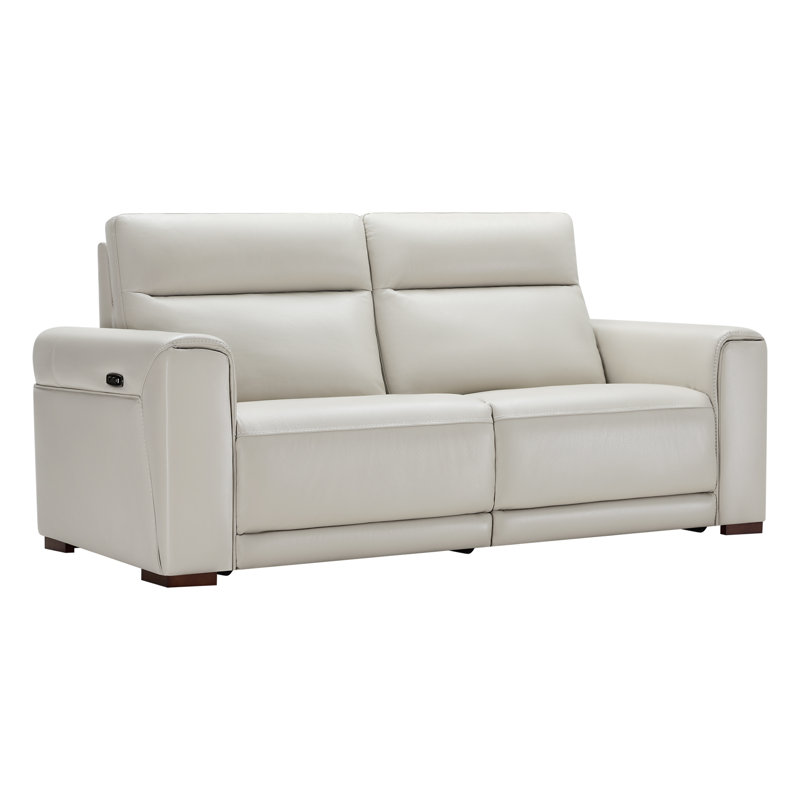  Canapé inclinable électrique large en cuir véritable blanc ivoire avec ports USB Ollie 85,83 po