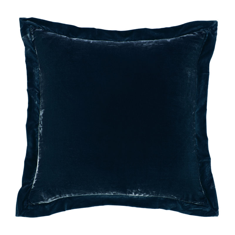 Stella Solid Color Quilted Faux Silk Velvet Romantic Western Decorative Pillow Sham, Midnight Blue