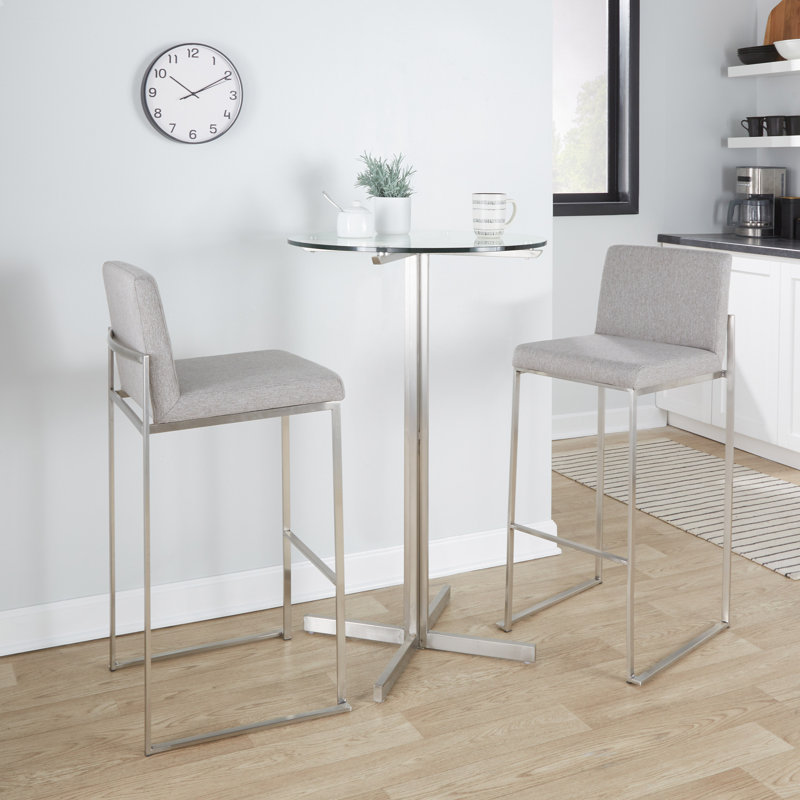 Tabouret de bar et de comptoir à dossier haut Brieon (ensemble de 2), Acier inoxydable, Gris texturé, Tabouret de bar "30"