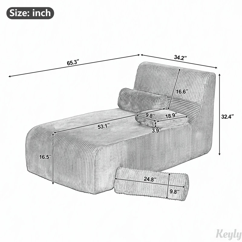 Canapé modulaire avec velours côtelé et sans assemblage, L 34,2 po, Velours côtelé rouge