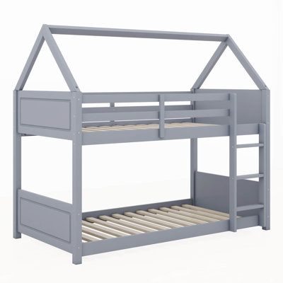 Twin Over Twin House Floor Bunk Bed With Headboards, Footboards And Guardrails, Ladder by Harper Orchard