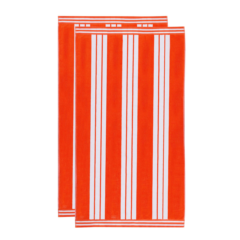 Chira Oversized Stripe Cabana 100% Cotton Beach Towel, Coral, Beach Towel - 2 Pack