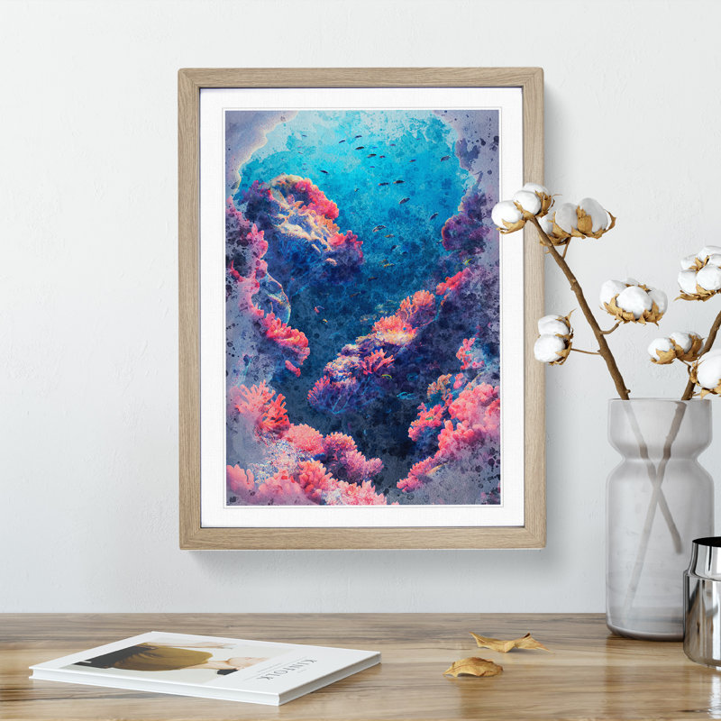 Coral Reef Beauty - Single Picture Frame Print, 64cm H x 46cm W x 2cm D, Oak