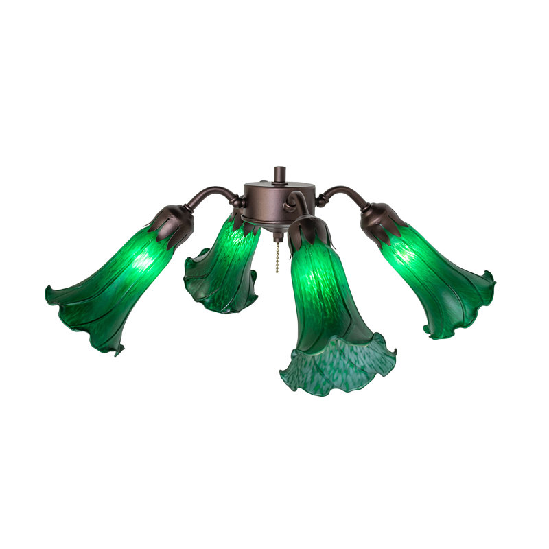 19" Wide Green Tiffany Pond Lily 4 Light Fan Light, Green