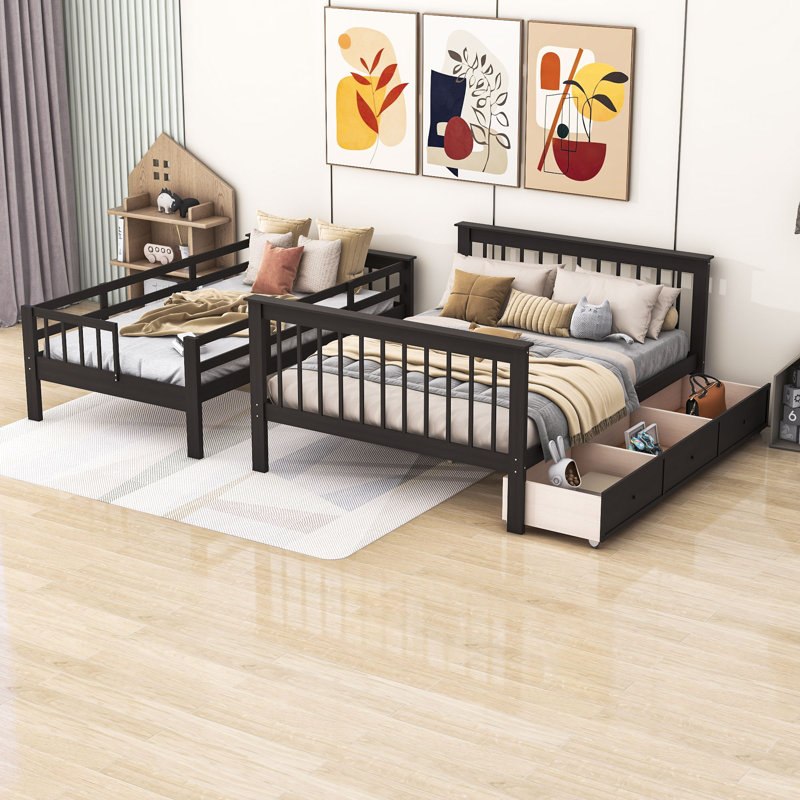 Frankie-James Kids Twin Over Full Bunk Bed with Drawers, Espresso