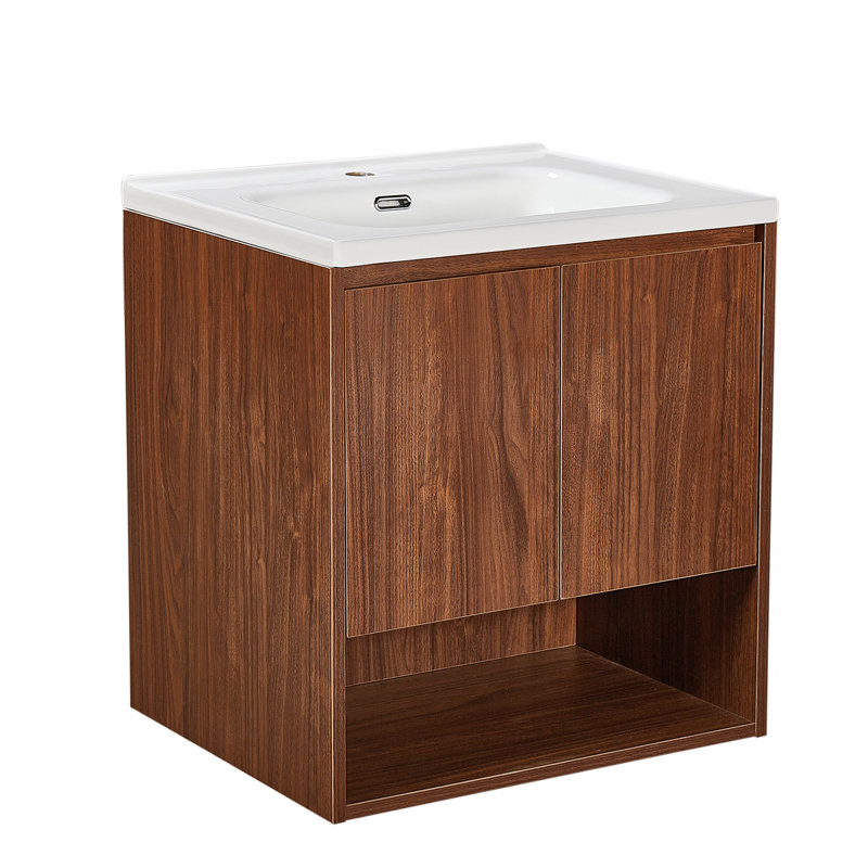 Wall Mount Vanity Cabinet Open Storage Oak L 24 in x H 24.8 in x D 19.7 in, Brown