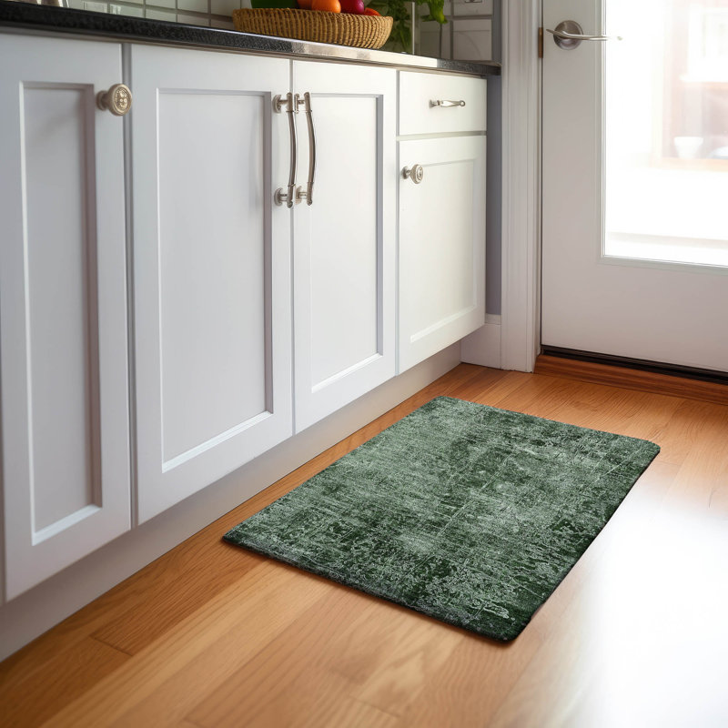 Tapis Cerrito AMF559 émeraude lavable en machine de qualité supérieure, Rectangle 1 pi 8 po x 2 pi 6 po