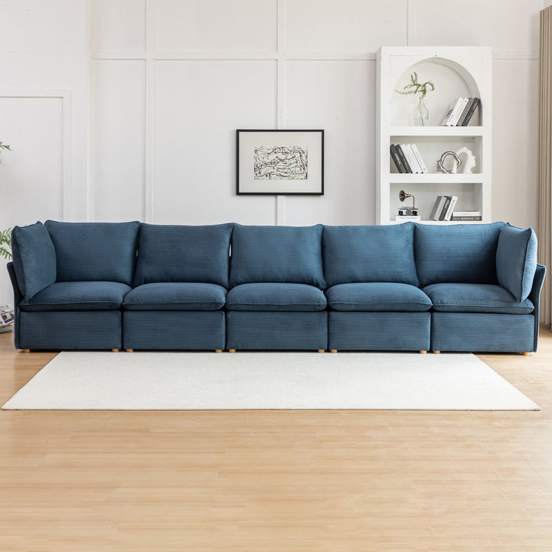 Hepworth Dejohn Corduroy Sectional Sofa, 36" H x 154.5" W x 33" D, 5, Blue
