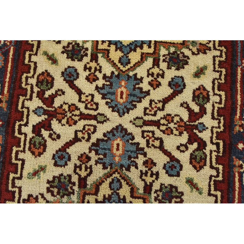 Tapis oriental ivoire en laine noué à la main Heriz Runner 2 pi 7 po x 7 pi 11 po Heriz