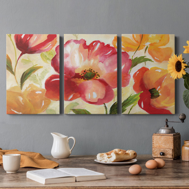 " Jardin Rouge " 3 - Pieces, 60" H x 40" W x 1" D