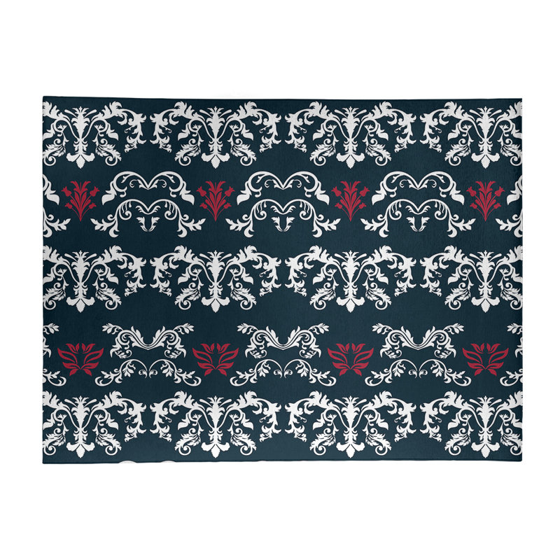 Tapis vert foncé / blanc Damask, Rectangle 5 pi x 7 pi