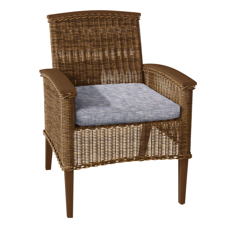 Astoria Patio Dining Armchair with Cushions, Raffia/Oak, No Welt, Arbor Chambray