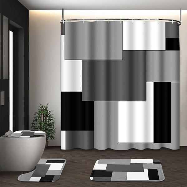 Shower Curtain with Hooks Included East Urban Home Color: Abstract Geometric Gray