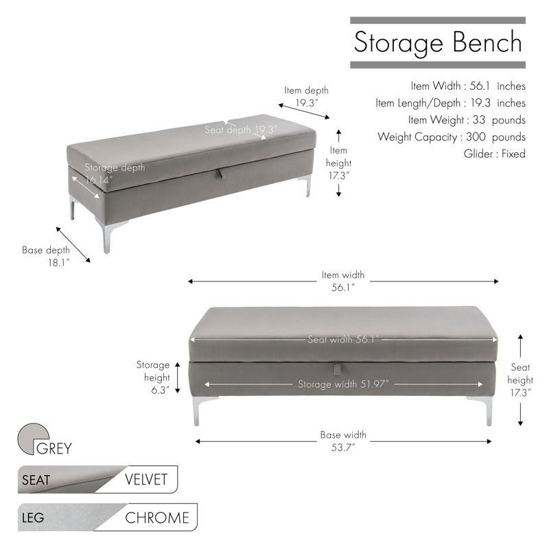 Marius Velvet Storage Bench, Gray