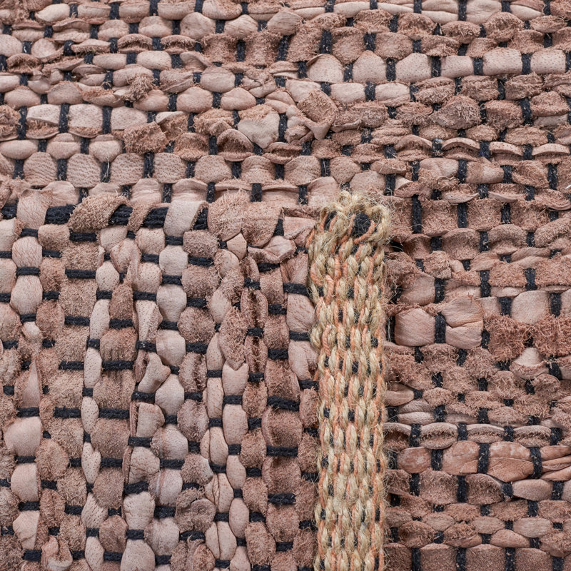 Riffle Hand Woven Leather/Cotton/Jute Rug in Brown/Black, Round 7'