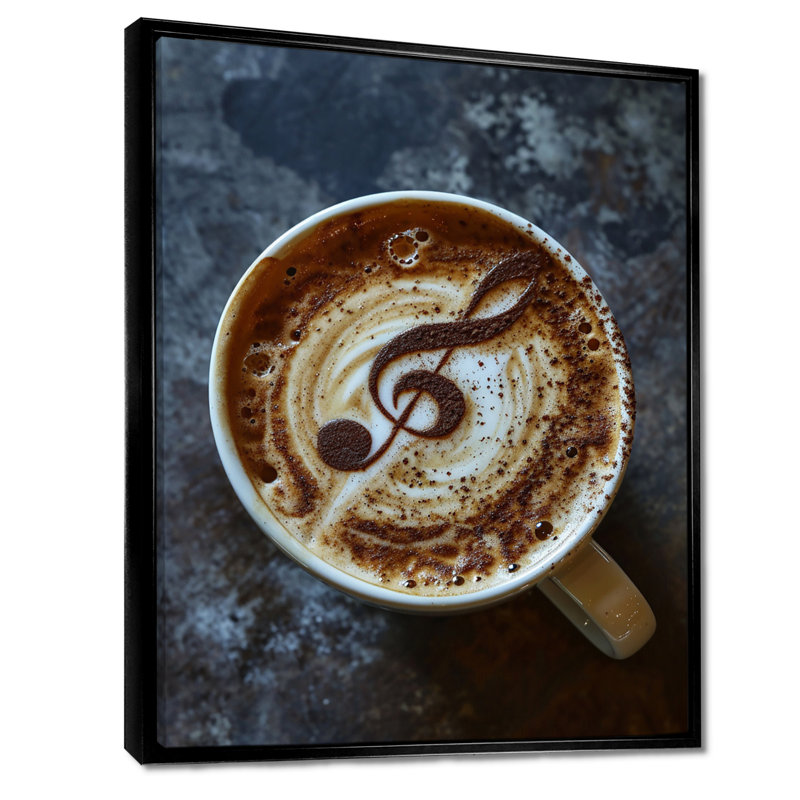 Musical Coffee Art - Coffee Wall Art Living Room, Toile avec cadre flottant noir, H 20 po x l 12 po x P 1 po