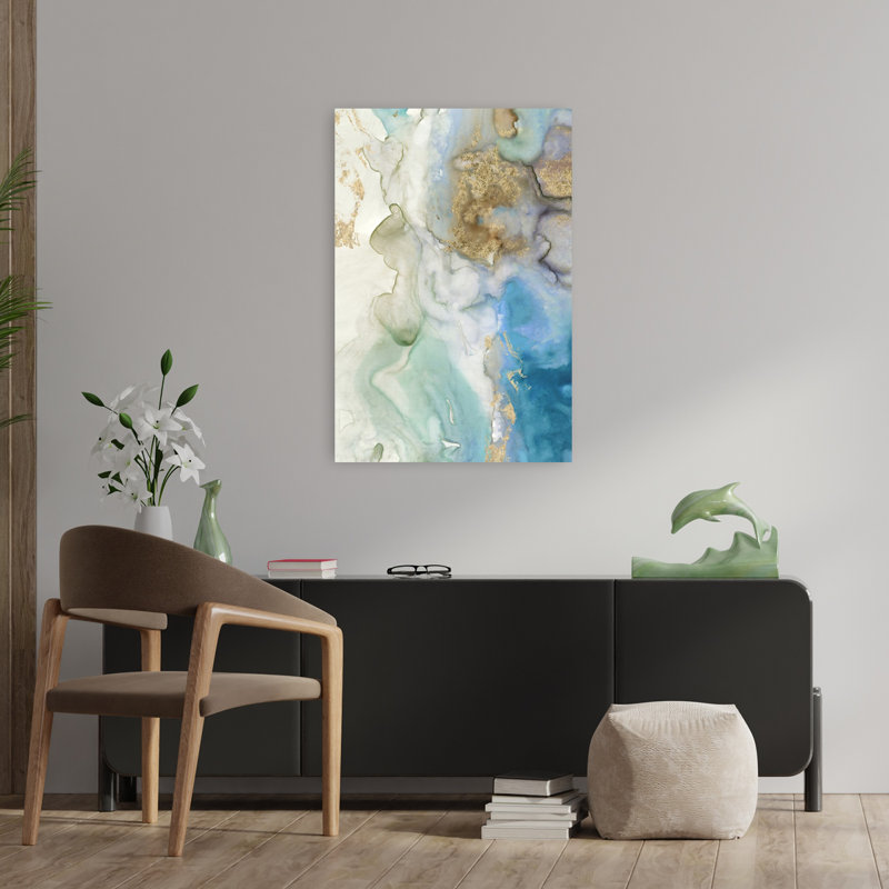 Emerald Pool I, art abstrait océanique éthéré, H 36 po x l 24 po