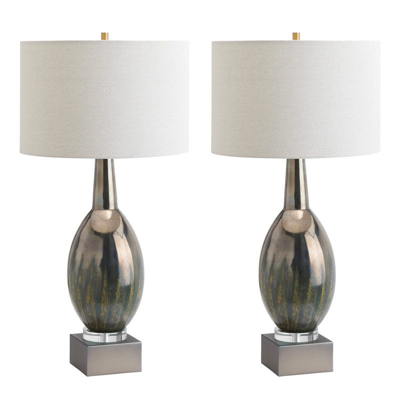 29" Metal Table Lamp With Oat Shade