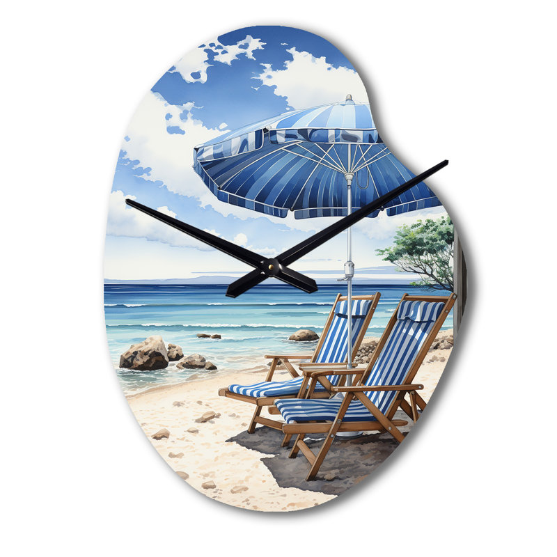 Beach Sandy Escape Pointillism I - Horloge murale asymétrique en métal, forme unique, Petit