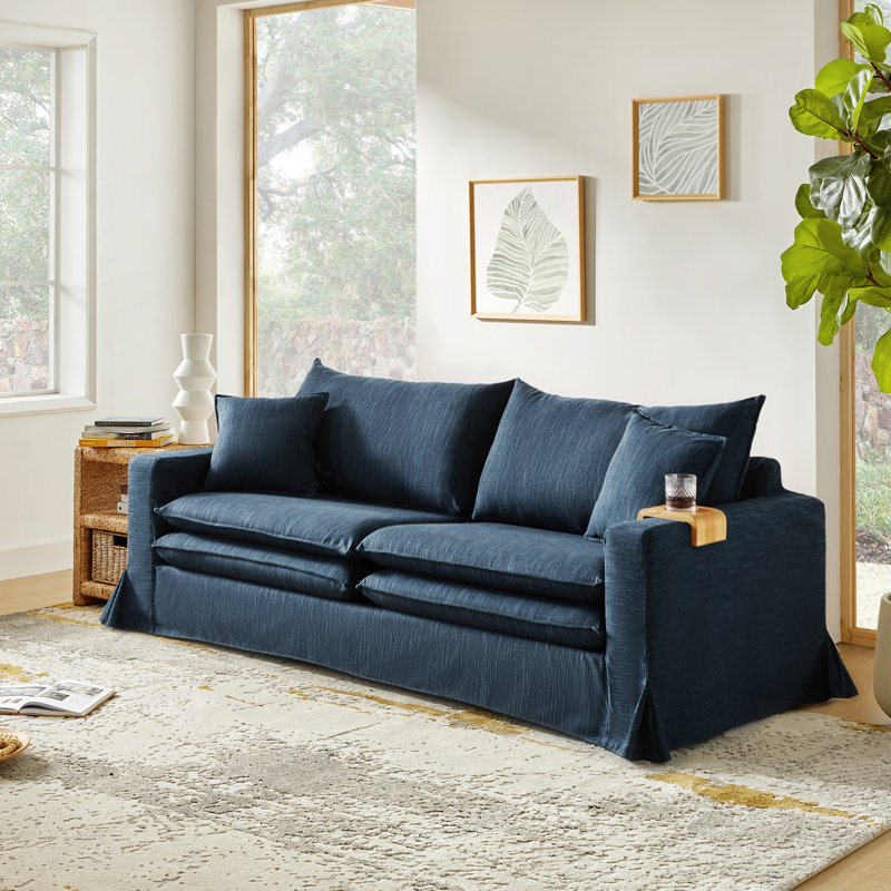 Canapé rembourré avec porte-gobelet en bois massif 87 po Wimberly, Bleu marine