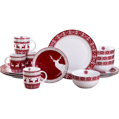 16 Piece Porcelain China Dinnerware Set - Service for 4