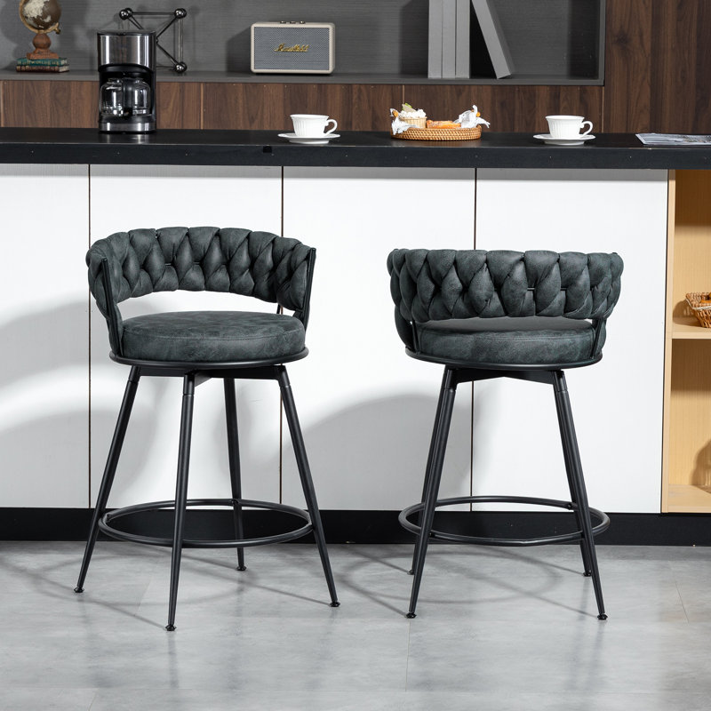 Upholstered Swivel Counter Stool, Blue/Black, Counter Stool (24" Seat Height) 