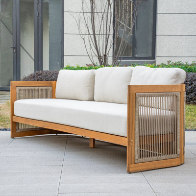 Outdoor Loveseat Sofa – Solid Hardwood, 20 cm Cushions, D17 Foam, Olefin Fabric