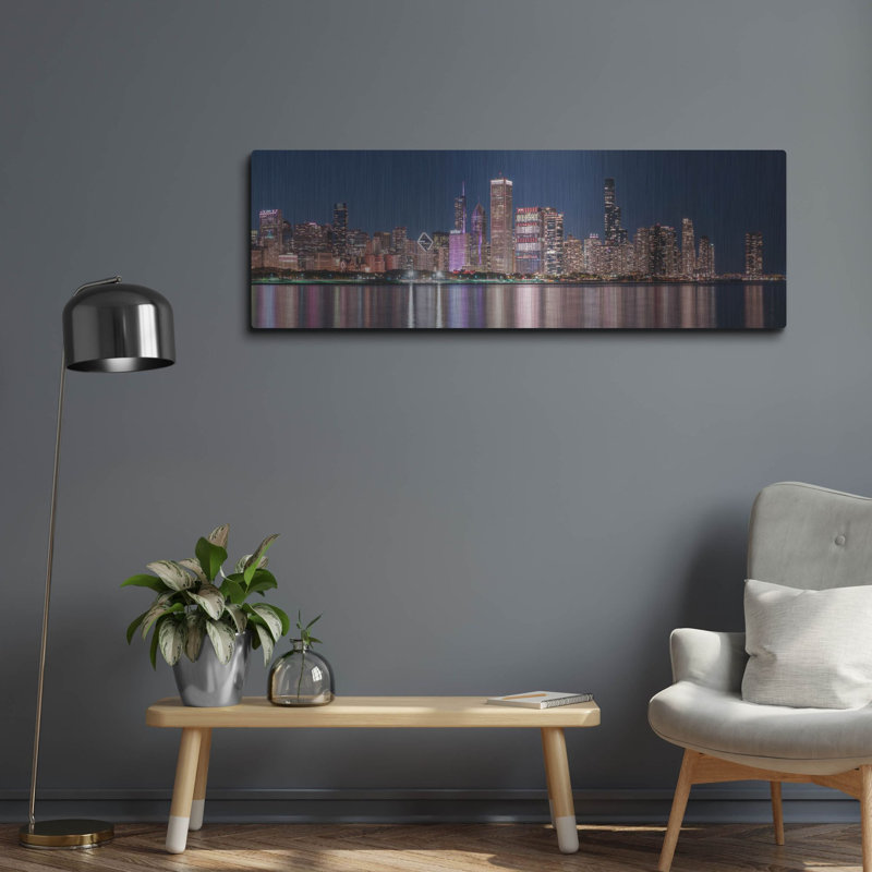  «Chicago Nighttime Skyline» par Epic Portfolio, art mural en métal, 48 po x 16 po, H 16 po x l 48 po