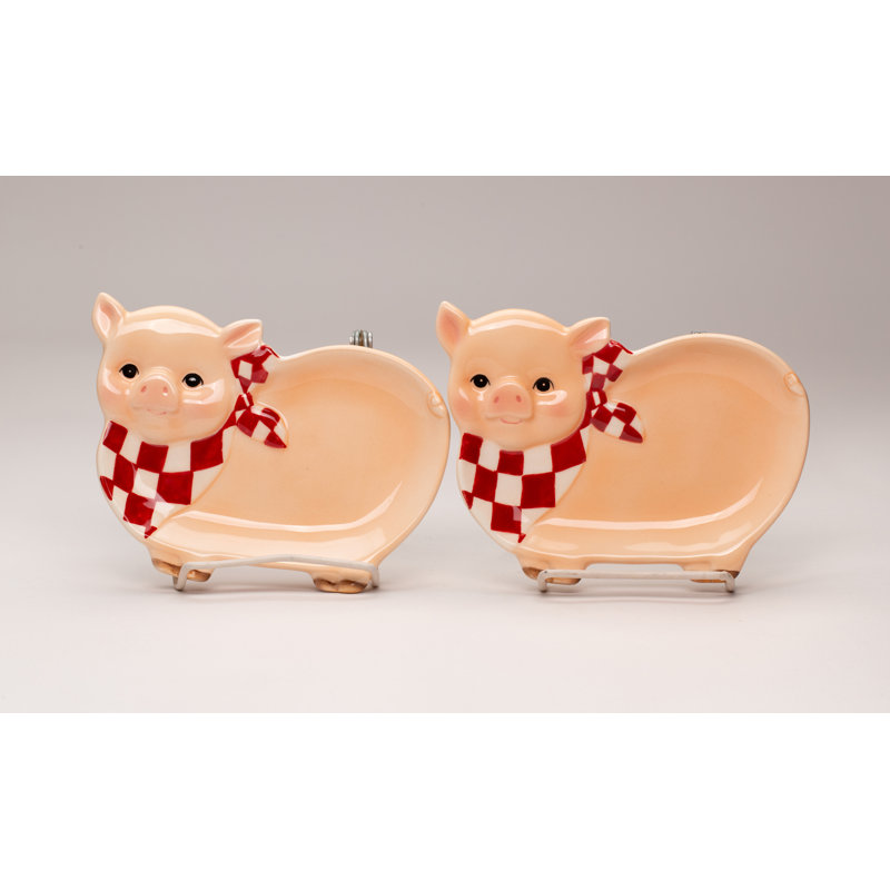 Ceramic Decorative Pig Shaped Plate Set of 2