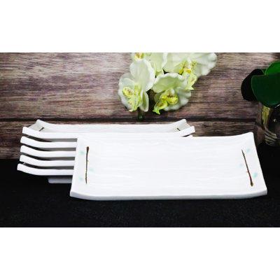Set Of 6 Modern Yukino Hana Snowflakes Melamine Rectangular Sushi Plates 8.5"L