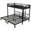 Lit superposé simple en métal noir pour lit simple et pour 3 personnes, peu encombrant, sans sommier