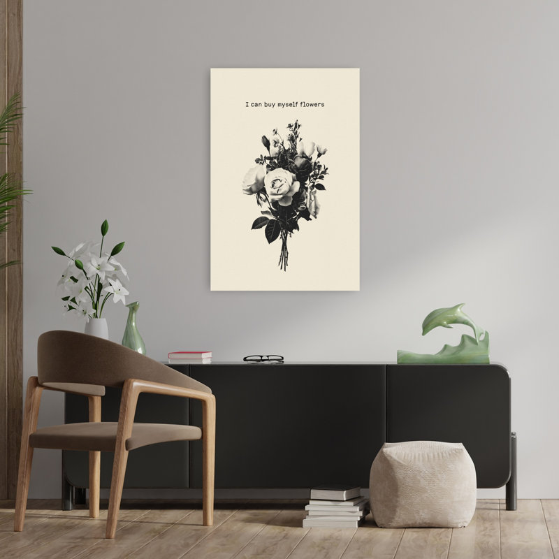 Art floral mural monochrome délicat classique, H 36 po x l 24 po