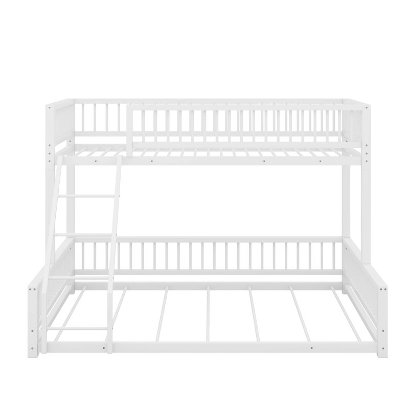 Structure de lit simple superposé au-dessus de grand lit simple avec échelle et garde-corps de sécurité, Blanc