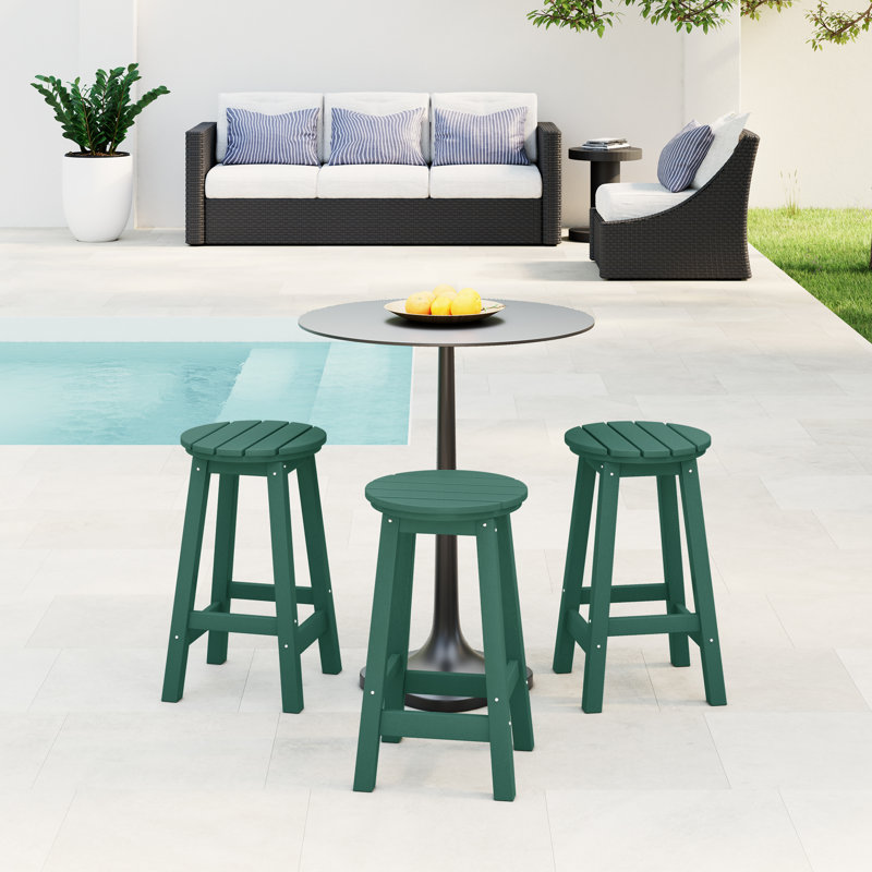 Tabouret de comptoir rond 24 po Laguna (ensemble de 3), Vert foncé