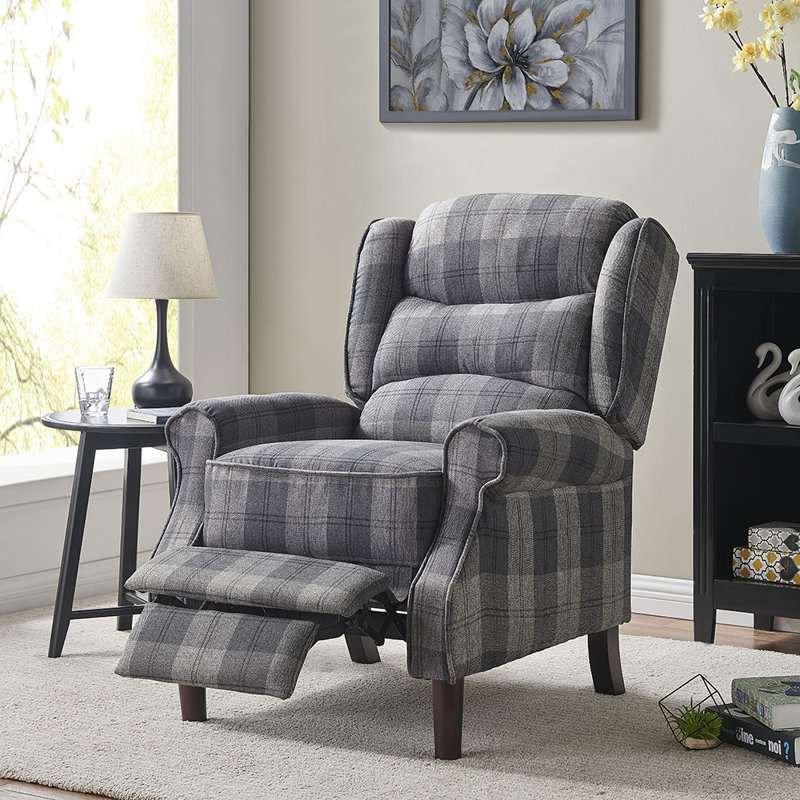 Mccomas 77cm Wide Wing Chair Recliner, Grey/Tartan