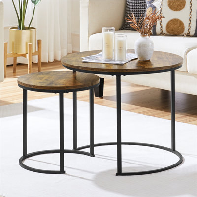 2 Piece Coffee Table Set Wood Nesting Table