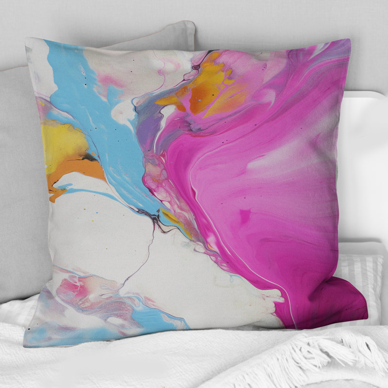 Coussin décoratif imprimé fuchsia rose et bleu clair II