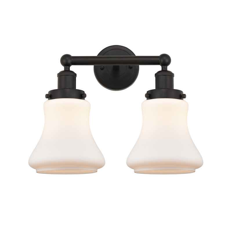 Éclairage pour meuble-lavabo à 2 lumières à intensité variable Asadbek, Blanc mat, Bronze huilé