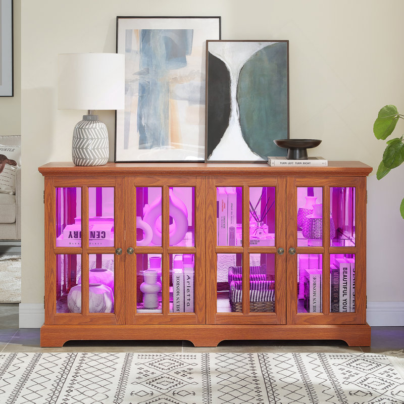 Vitrine de style antique à DEL avec portes vitrées, tablettes réglables et base renforcée pour objets de collection à la maison ou au bureau