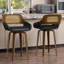Tabouret de comptoir pivotant 26 po Mid-Century moderne avec dossier en rotin, siège rembourré en similicuir et structure en bois massif (ensemble de 2)-2118800553-2118800554