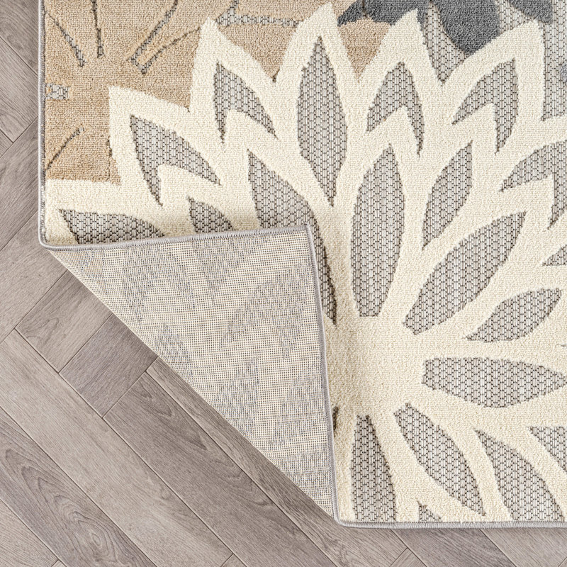 Tapis floral gris / ivoire intérieur / extérieur, Gris, Rectangle 4pi x 6 pi