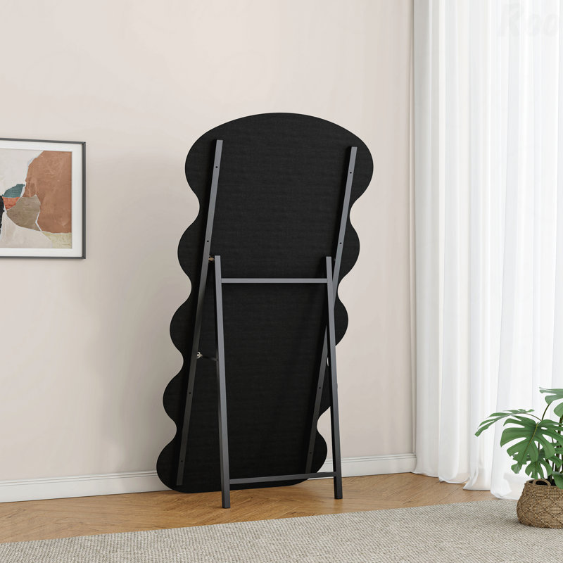 Miroir sur pied noir en flanelle ondulée, Noir