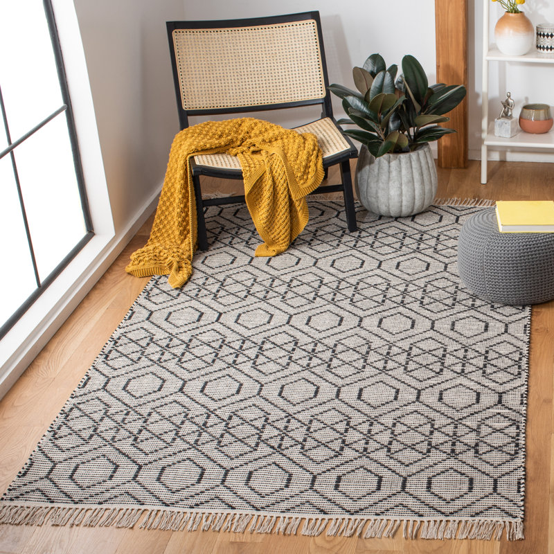 Tapis géométrique en coton tissé à la main Montauk, Rectangle 6 pi x 9 pi