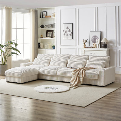 Maccaulay L-Shaped Corduroy Sectional Sofa with Cup Holder