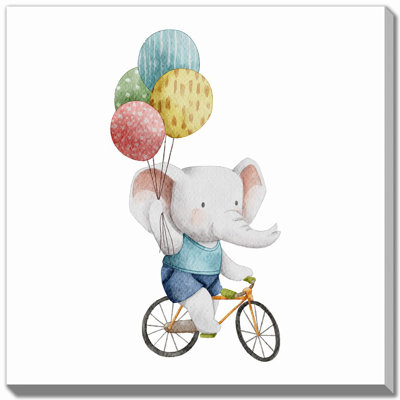 Elephant Rides Bicycle Canvas Wall Art