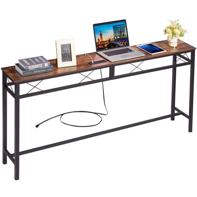 Ladrea 55"" Industrial Console Table With Charging Station, 2 USB Ports, 2 Outlets, Sturdy Metal Frame, Perfect For Entryway, Living Room, Or Hallway -  17 Stories, 302047F18CB545D6A4C8E6B0156C2C22