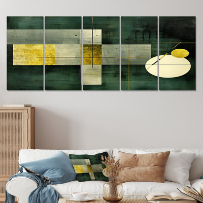 Ensemble de 5 art géométriques rétro vert blanc or - vagues modernes abstraites