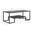 Table basse rectangulaire rustique en chêne et noir avec une étagère à un seul niveau, structure en métal, plateau de 15 mm d'épaisseur, chant en placage papier PU, idéale pour les styles de décoration d'angle. Étagère ouverte, parfaite pour présenter des objets et des agencements variés.
